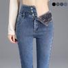 Thermal Winter Thick Fleece High-waist Warm Skinny Jeans Thick Women Stretch Button Pencil Pants Mom Casual Velvet Jeans