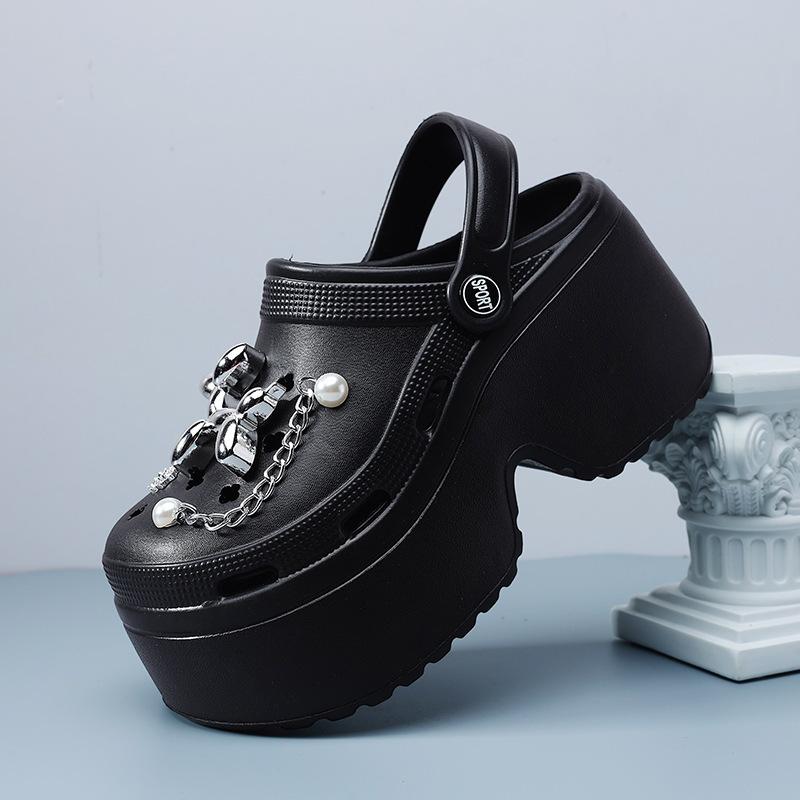 Женские сандалии Diy Clogs, летние босоножки на танкетке, женские модные туфли с цепочкой и толстыми каблуками