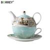 BORREY Bone China Чайный горшок Набор Цветочный чайник Керамическая чашка Офисная кофейная чашка Кружка Послеобеденный чайный сервиз в британском стиле Набор из 4 предметов