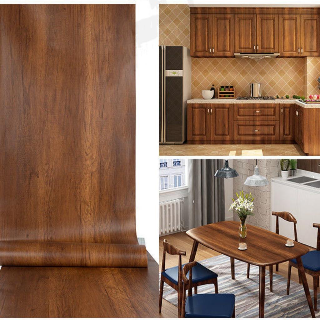 Wood Grain Contact Paper Brown Wooden Wallpaper Self-Adhesive Removable Vinyl Film Easy To Apply For Furniture Kitchen Cabinets