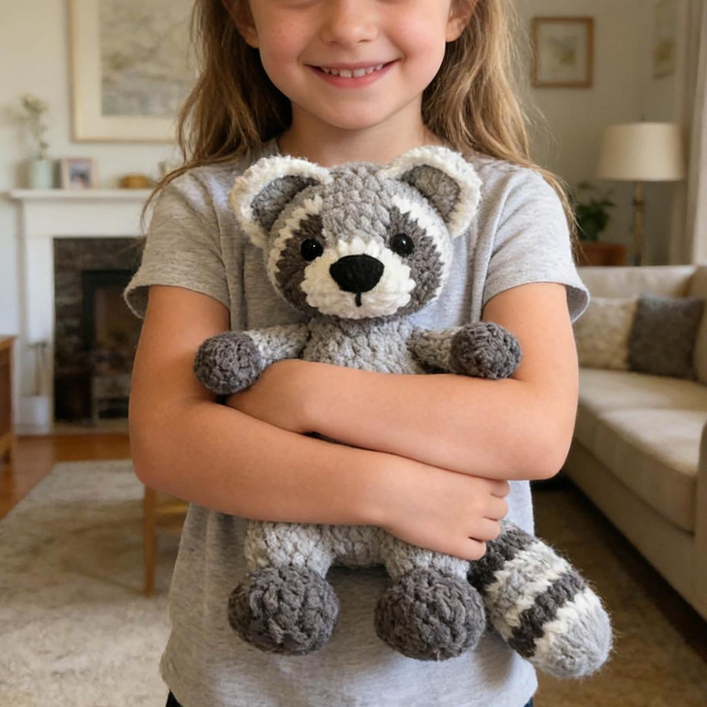 28cm Crochet Raccoon Snuggler Crocheted Ice Stick Gray And Raccoon Comforting Doll Toy