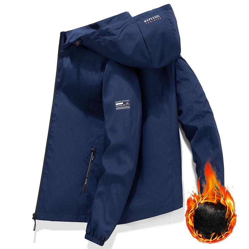 Весна и осень Новая мужская куртка Модная ветровка с капюшоном Мужская утолщенная повседневная куртка Мужская бархатная опционально