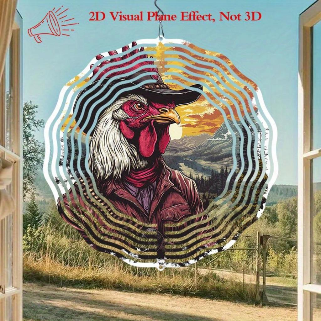 10 Inch Sunset Rooster Metal Wind Spinner with 360 Rotating Hook Vibrant Outdoor Garden Decor for Patio Yard Gift
