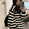 Autumn Winter New Thickened Round Neck Striped Pullover Sweater Female Students Lazy Loose All-match Long-sleeved Sweater