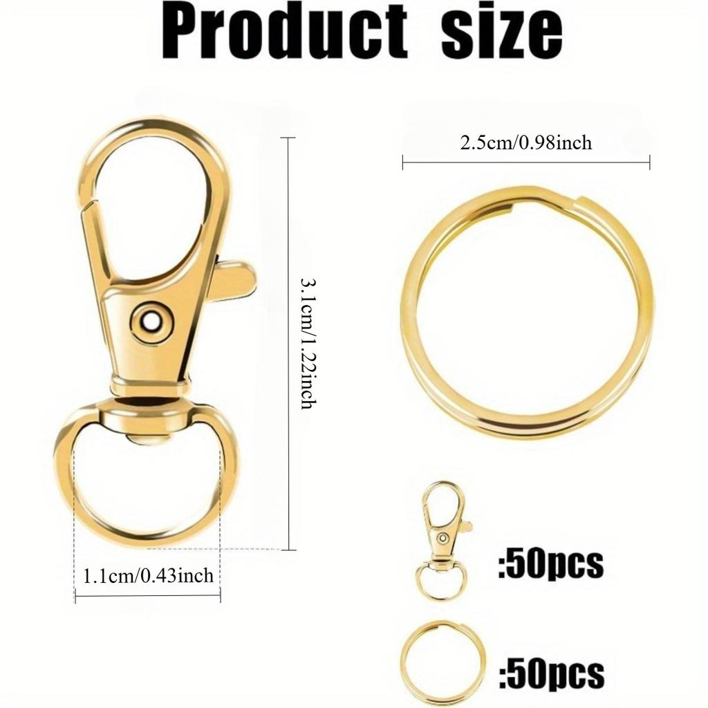 100PCS Gold Swivel Clasps Lanyard Snap Hooks with Key Rings, Key Chain Clip Hooks Lobster Claw Clasps for Keychains Jewelry DIY Crafts