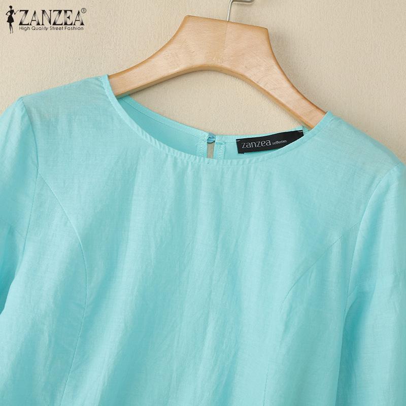 ZANZEA Женская повседневная блузка с круглым вырезом, рукавом 3/4, свободного кроя, с вышивкой