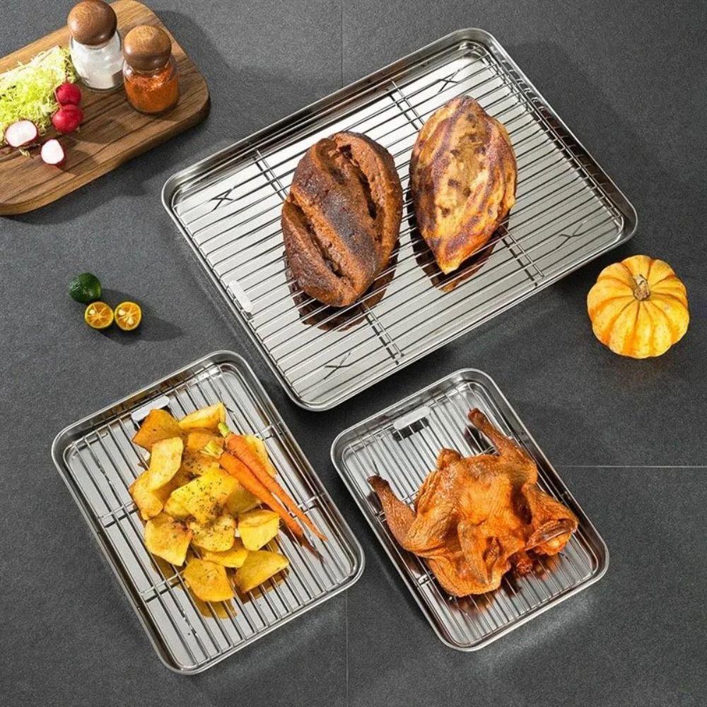 Removable BBQ Tray with Cooling Rack Oven Rack Stainless Steel Baking Pan for Cooking Roasting