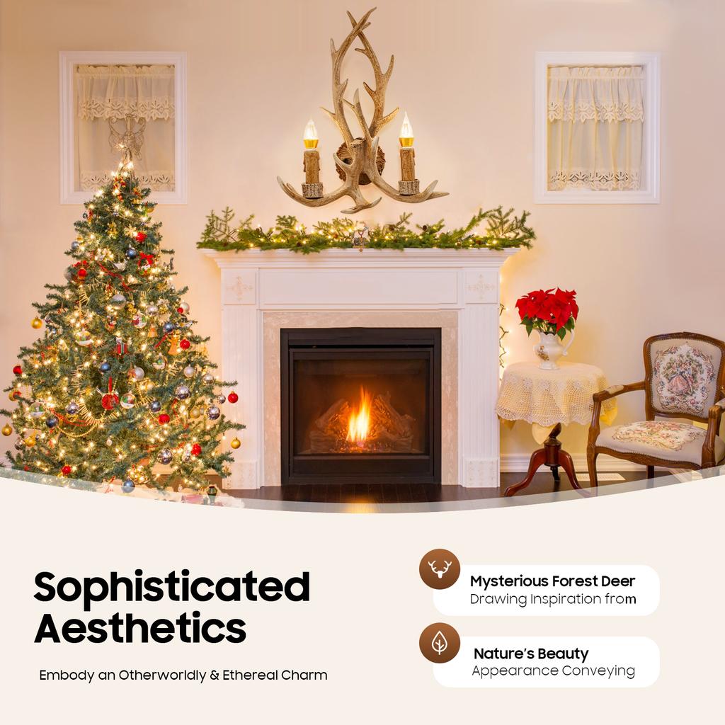 Antler Wall Lamp Vintage, Resin Iron Wall Light with 2 E14 Bulbs, Warm White LED for Living Room, Bedroom, Study