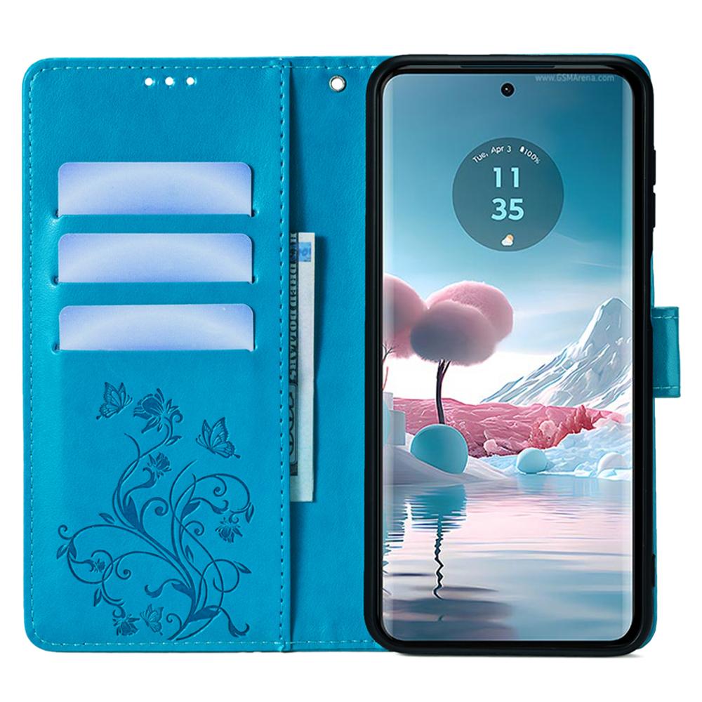 Чехол для телефона Motorola Edge 40 Neo 5G с ремешком на запястье, кожаный чехол-книжка с тиснением в виде бабочки и цветка