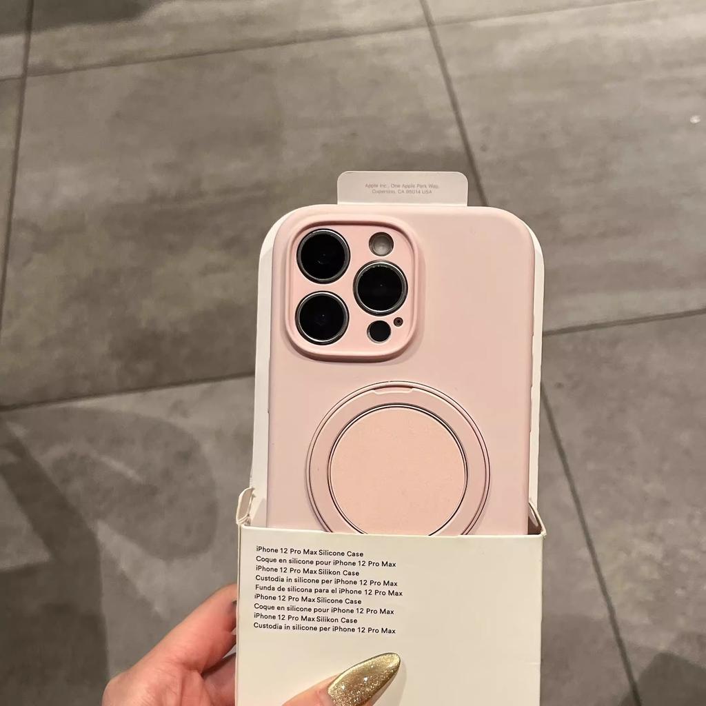 Подходит для iPhone 16 Чехол для телефона из жидкого силикона с вращающейся на 360 градусов магнитной подставкой и Перфорированный защитный чехол для Apple 15
