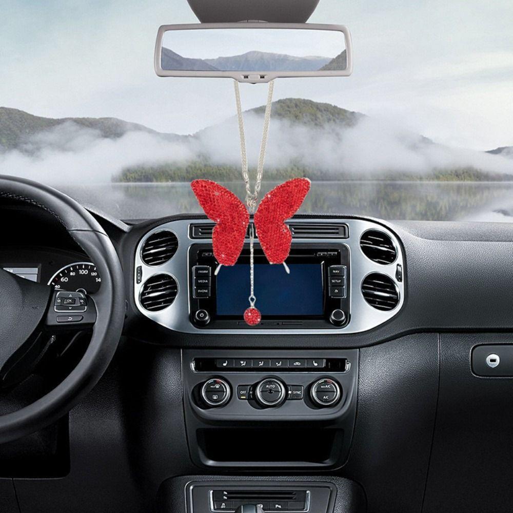 Diamond Butterfly Pendant Pink Bling Bag Pendant Quality View Mirror Hanging Pendant Car