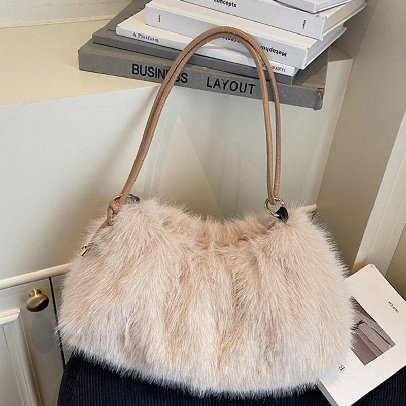 Korean Gentle Shoulder Hair Bag Women's 2025 Autumn New Large-capacity Commuter Underarm Bag Portable Plush Bag