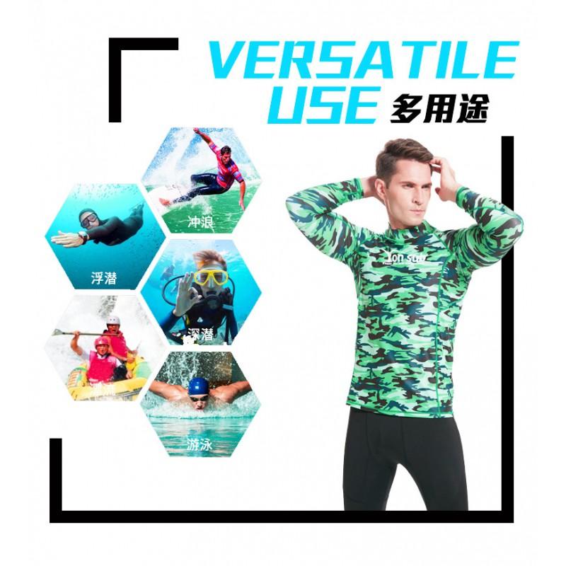 Mens Camo Rash Guard Long Sleeve UV Protection Swimwear Snorkeling Diving Water Sports