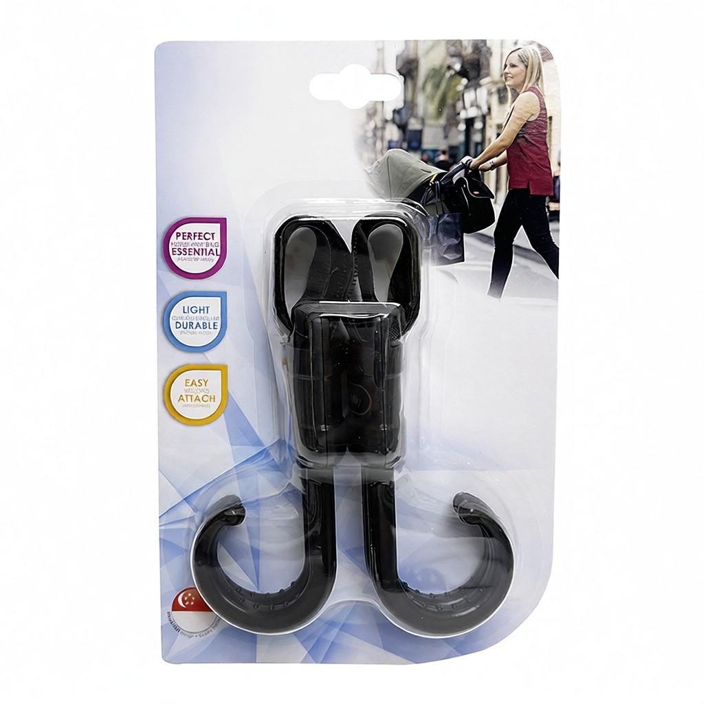 2pcs Double Stroller Hooks 180 Degrees Swivel Adjustable Portable Multipurpose Baby Cart Stroller Clips for Hanging Diaper Bags Groceries Handbags