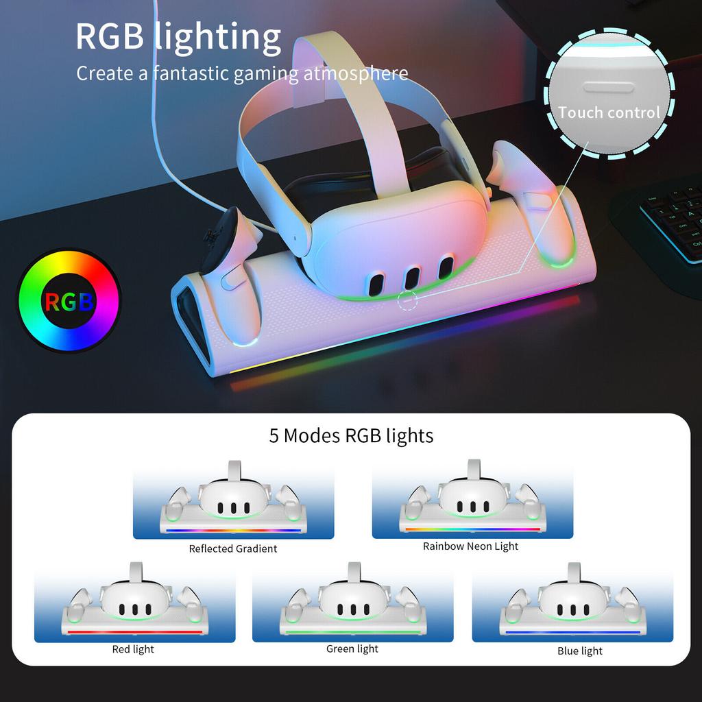 Meta Quest 3 VR Handle Magnetic Suction Charging Dock with RGB Colorful Lights VR Helmet Handle Charging Dock