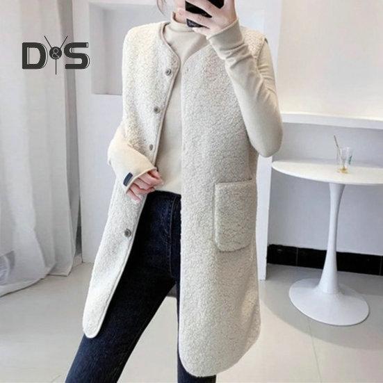 Women Vest Stylish Casual Sleeveless Coat V Neck Button Closure Lady Jacket with Pocket for Daily Wear