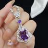BELLA BOX High-end Deep Purple Square Zircon Pear Hollow Heart Women's Necklace Ring Set