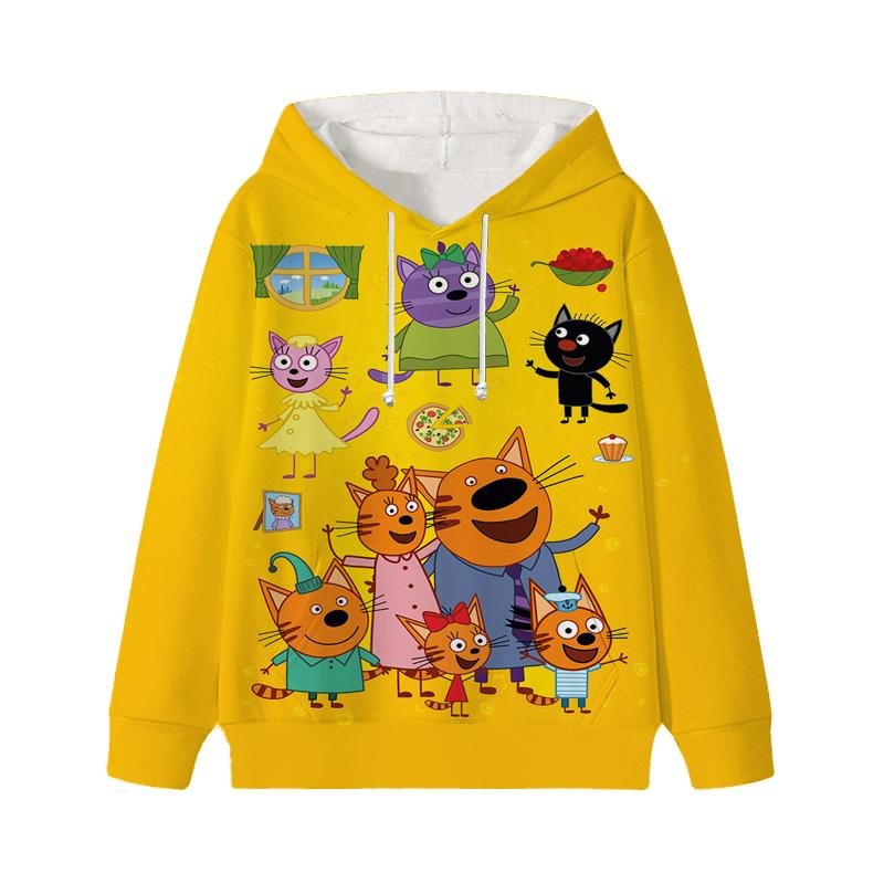 Толстовка с капюшоном Three Kittens E-cat Family для детей, милая детская осенняя толстовка с рисунком манги, детская одежда для девочек и мальчиков, толстовки с капюшоном