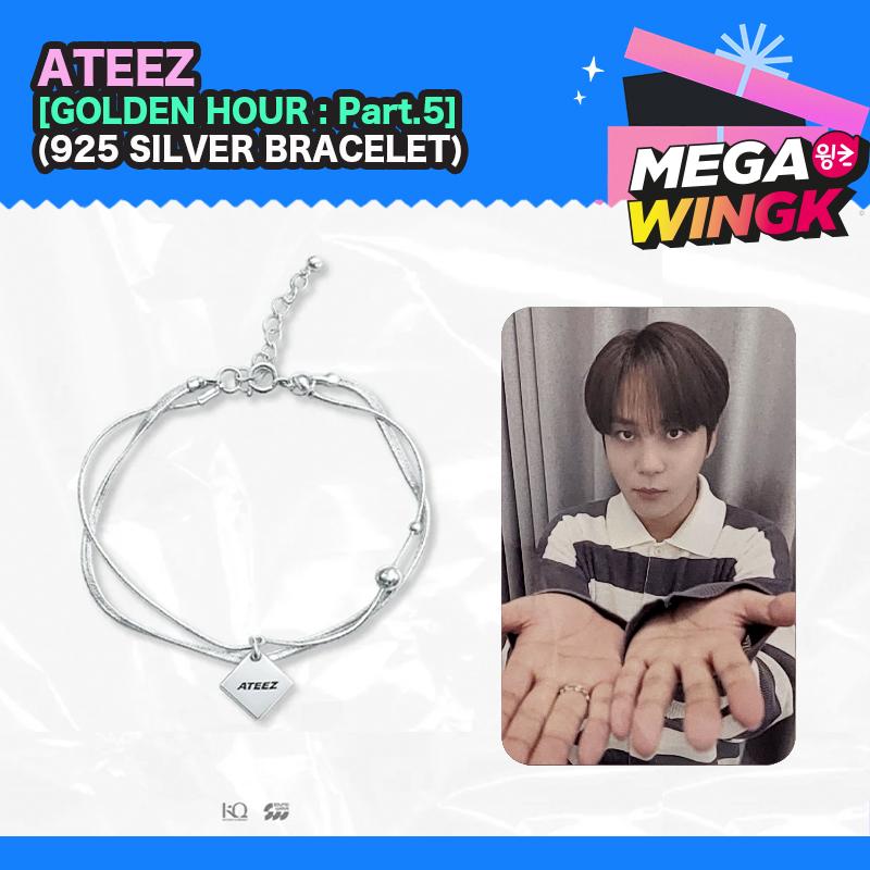 [ATEEZ ЗОЛОТОЙ ЧАС : Часть 5 Официальный MD] Редкий Браслет с Покрытием Серебром 925 Пробы + Официальная Фотокарточка (1 шт.)