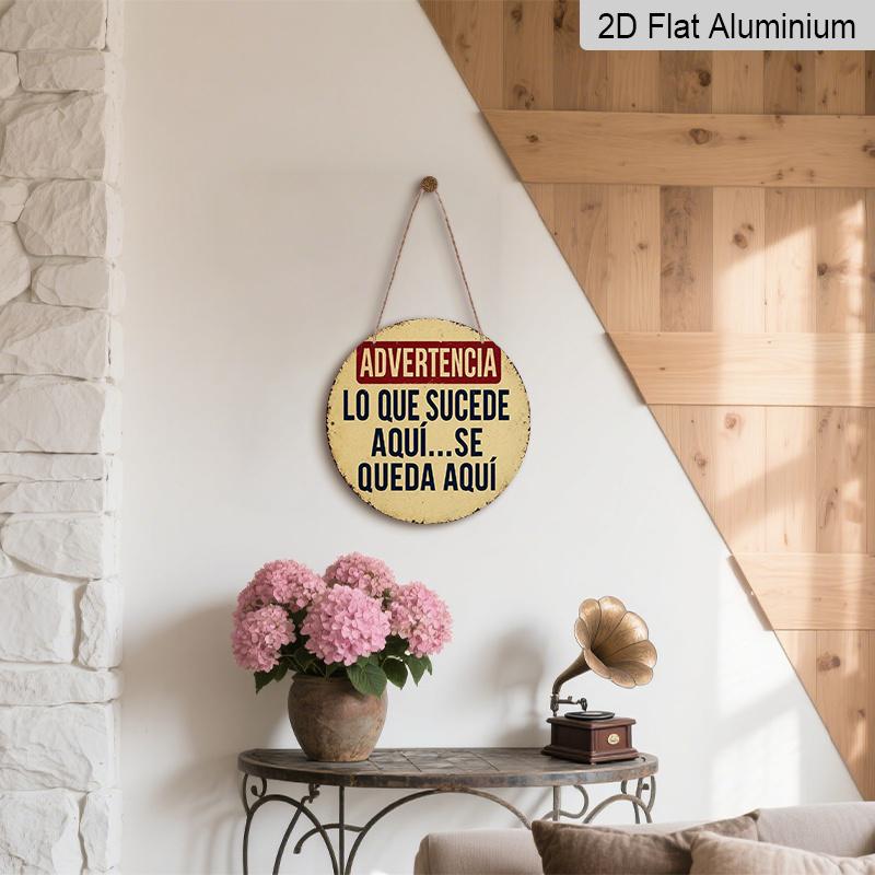 2D Flat 1pc Aluminum Decorative Piece with a Retro Spanish Warning Sign Theme 7.87 inches × 7.87 inches Perfect for decorating bars, kitchens, cafes