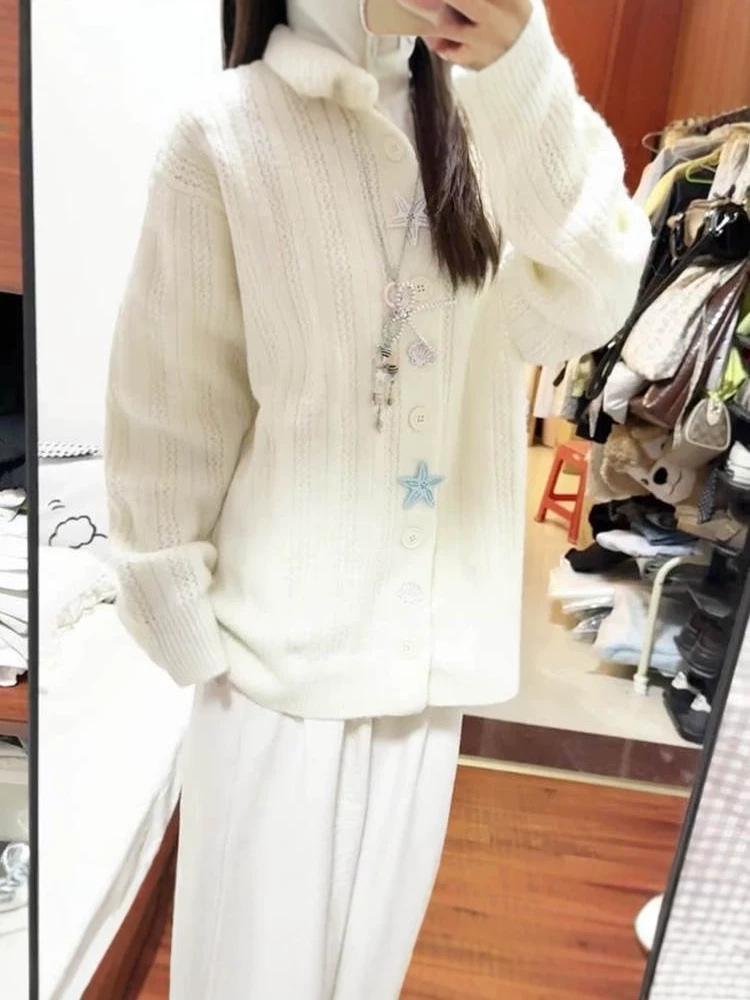 Milky Cute Starfish Hooded Cardigan - Women's Autumn/Winter Knit Sweater