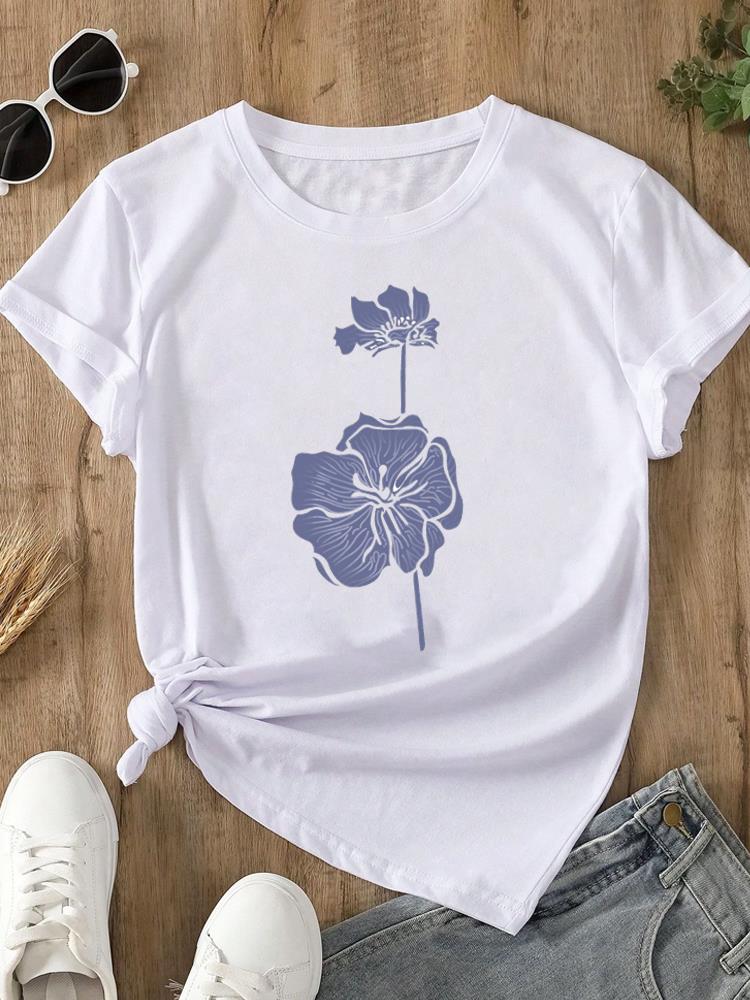 (Asian Size) Feather Trend Cute Print O-neck Short Sleeve T-shirts Fashion Casual Women's Top T Female Clothing Graphic Tee