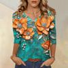 Женские топы, рубашка с рукавом три четверти, свободная повседневная рубашка с V-образным вырезом, футболка с цветочным принтом