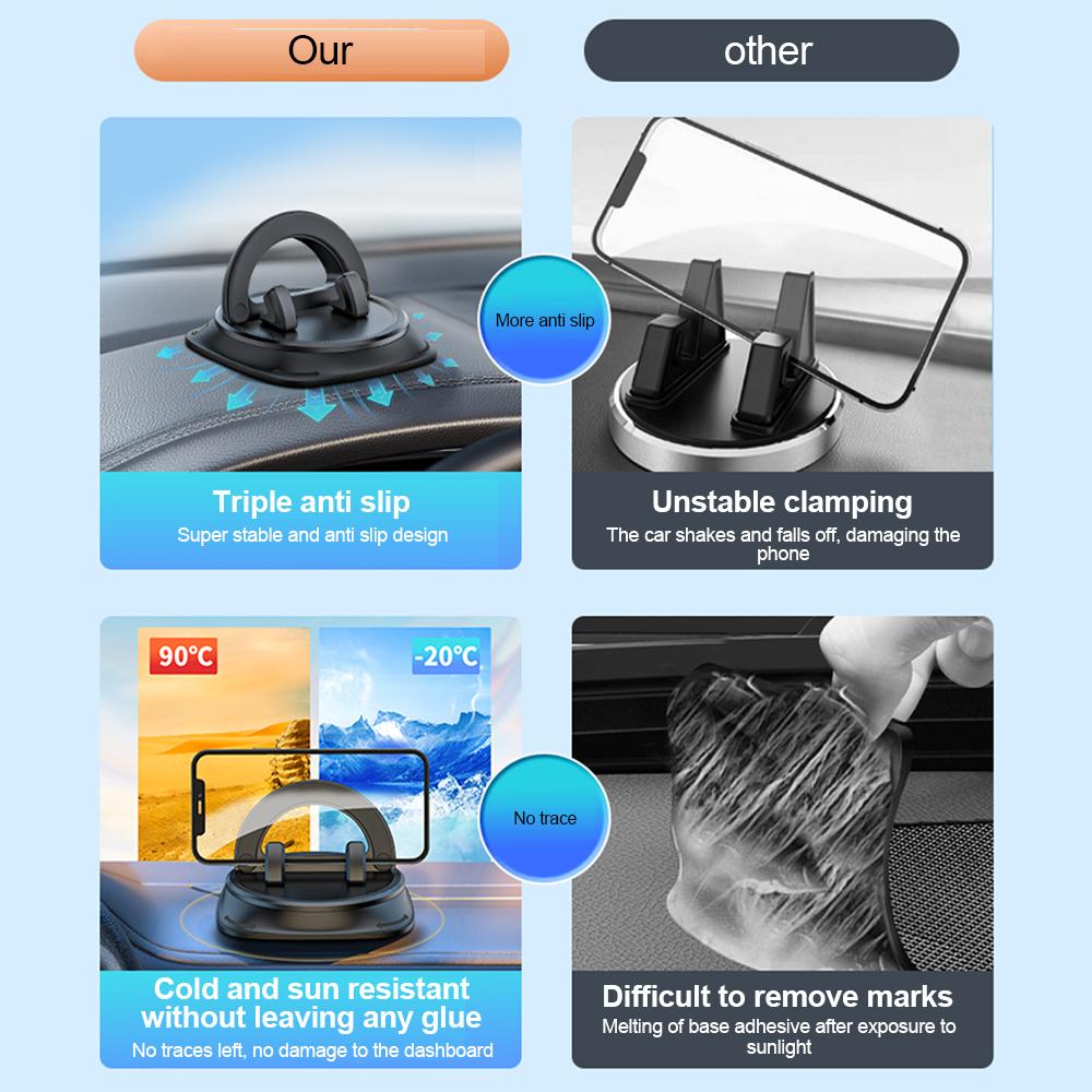 Car Dashboard Phone Holder 360° Rotating Navigation Bracket Non-slip Design Mobile Phone Stand for Automotive and Home Use