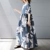 Летнее новое простое богемное длинное платье, расширенное и увеличенное, с короткими рукавами и круглым вырезом, с принтом, женская одежда