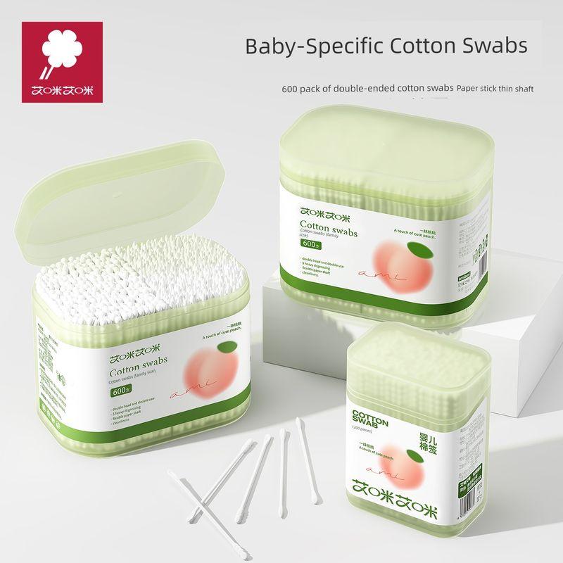 Cotton Swabs with Paper Sticks, Small Cotton Swabs with Ear Spoon Heads, Boxed for Baby Ear Cleaning, Makeup Use, and Newborn Ear and Nose Cleaning