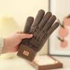 1 Pair Women Winter Gloves Jacquard Thickened Plush Knitted Five Fingers Touch Screen Unisex Anti-slip Cold Weather Driving Skiing Skating Gloves EMA