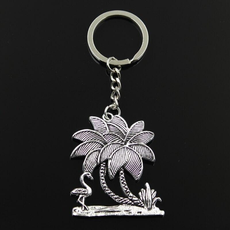 Fashion Flamingo Crane Oconut Tree 51x42mm Pendant 30mm Key Ring Chain Men Car Gift Souvenirs Keychain