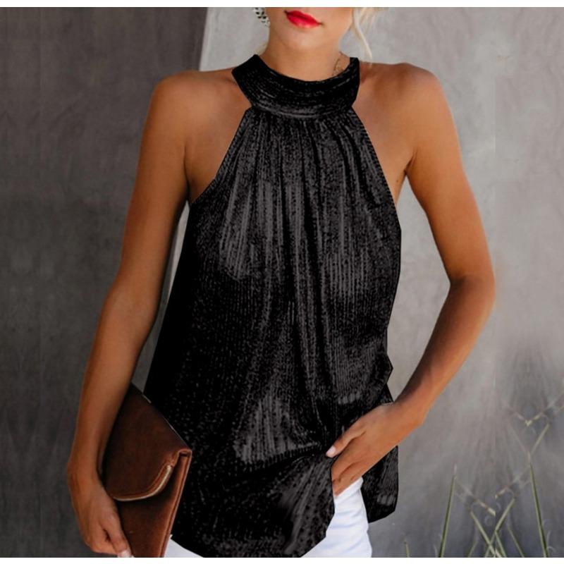 Женская футболка больших размеров, двойная серебряная футболка без рукавов с висячим воротником и застежкой-молнией, повседневный топ