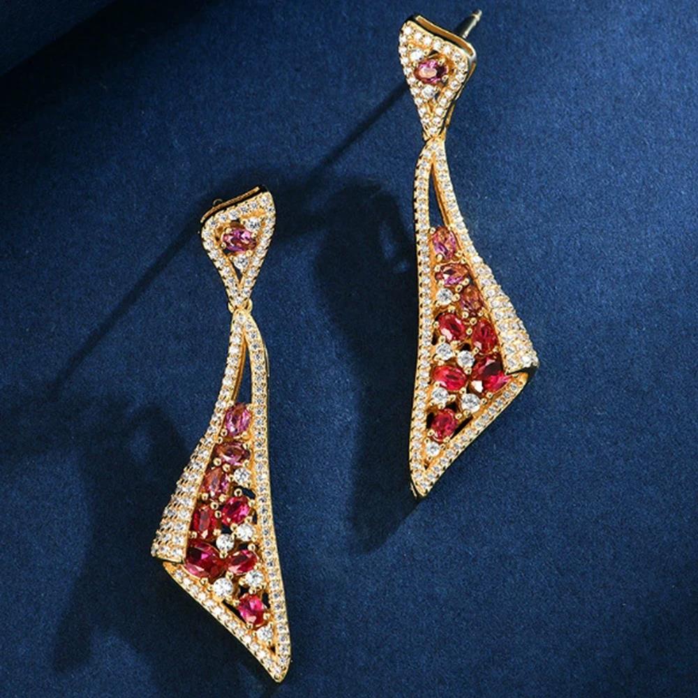 WUIHA Vintage 925 Sterling Silver Lab Sapphire Ruby High Carbon Diamonds Wedding Engagement Drop Dangle Earrings Fine Jewelry