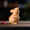 Wood Carved Zodiac Mouse Statuette Cute Animal Figurine Sculpture Crafts Hamster Statue  Cabinet