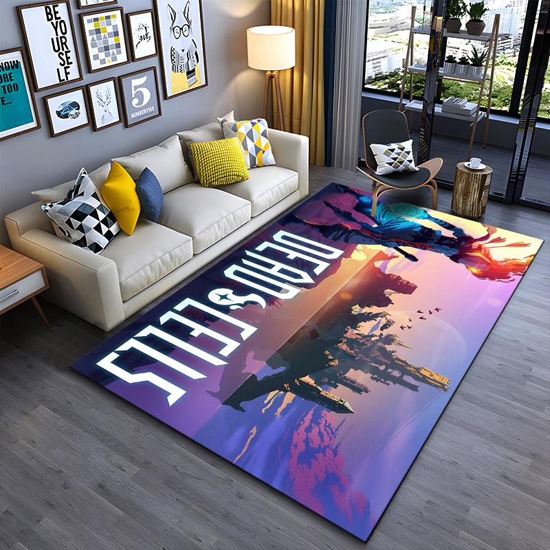 "Vibrant Fantasy Warrior with Castle Scene" Non-slip rug suitable for living room and bedroom sofas.