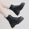European & American 8-Hole Thick-Soled Motorcycle Boots, Women's British Style, Side Zipper, Platform Lace-Up Ankle Work Boots.