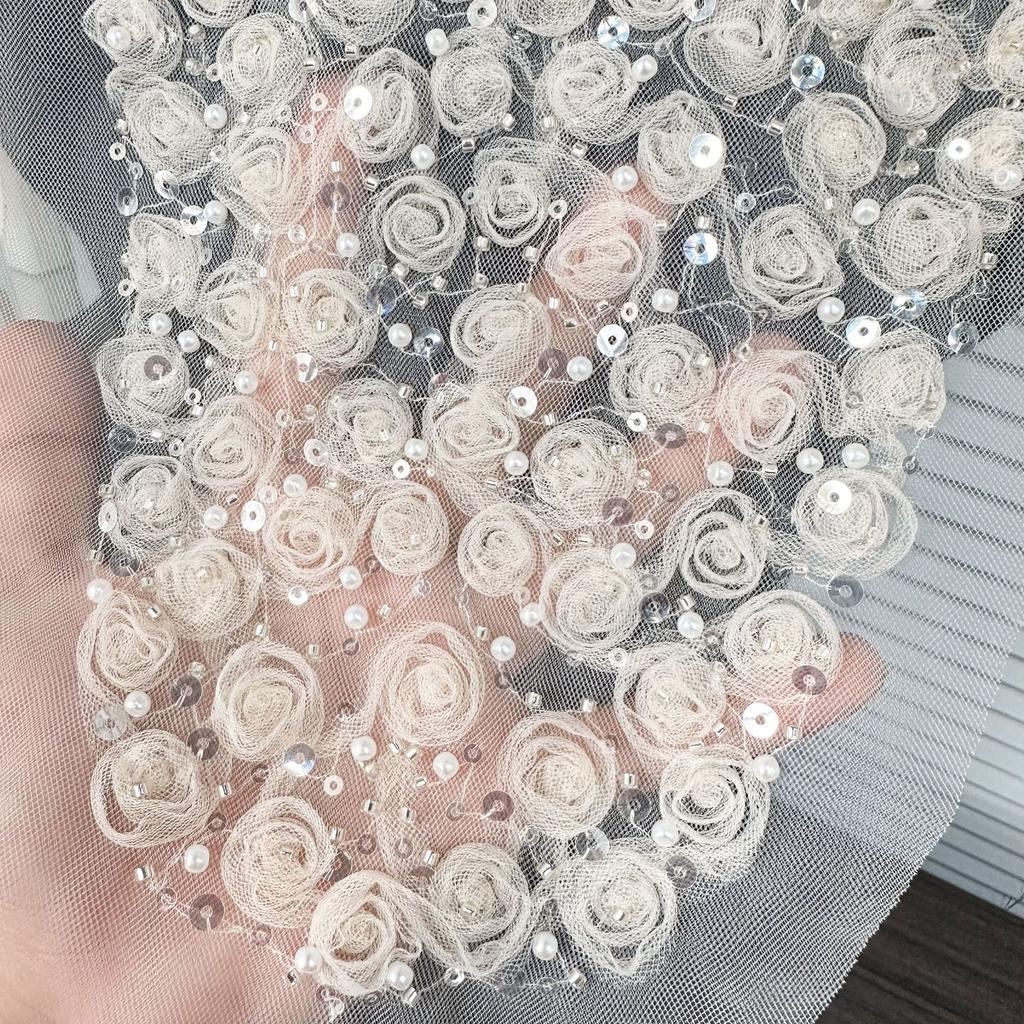 European Retro Apricot Mesh Wearing Beads Three-Dimensional Flower Round Neck False Collar Women'S Clothes Front Collar Lace Accessories