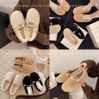 Французский вечерний бриз нежные универсальные пушистые туфли небольшой подъем бархатные одинарные туфли женская обувь носить тепло хлопковые туфли тяжелые туфли