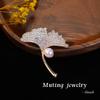Ginkgo Leaf Pearl Rhinestone Brooch Scarf Pin