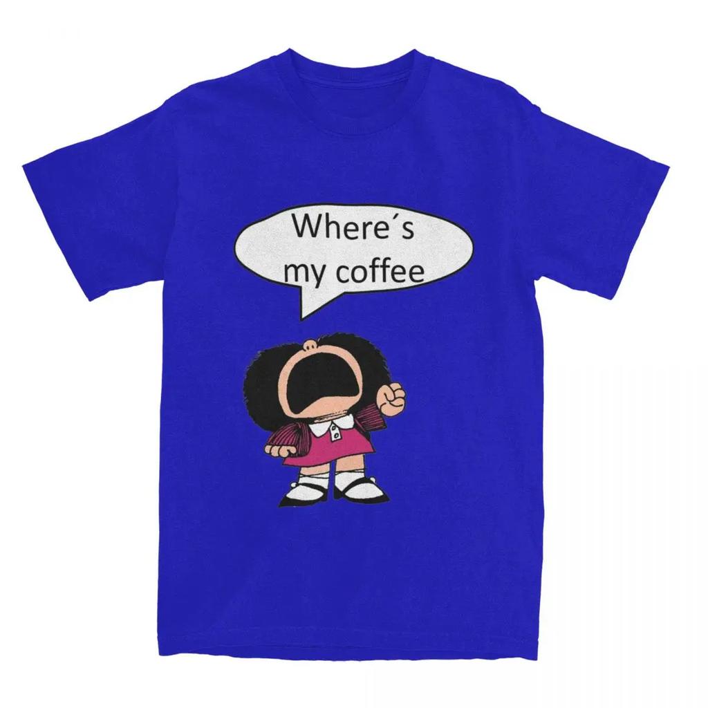 UnisexShirts Funny Mafalda Coffee Accessories Fashion Pure Cotton Short Sleeve T Shirts Round Neck Clothing Christmas Gifts