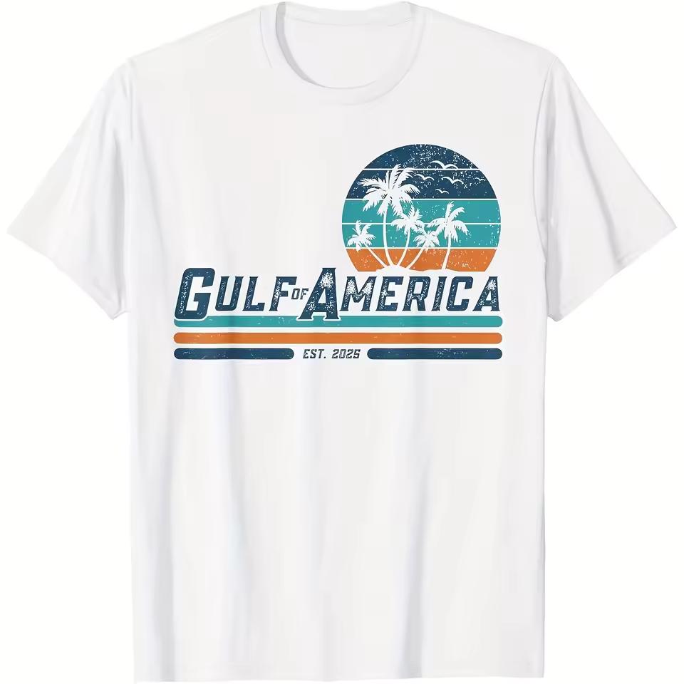 Vintage Gulf of USA America Flag Gulf Mexico T-Shirt Top Short Sleeve Street Style Short T-Shirt Suitable for Men'S T-Shirt