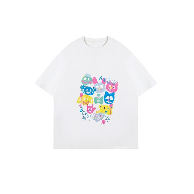 Футболка оверсайз черная с цветным принтом мультяшных персонажей и букв, повседневная уличная одежда для женщин