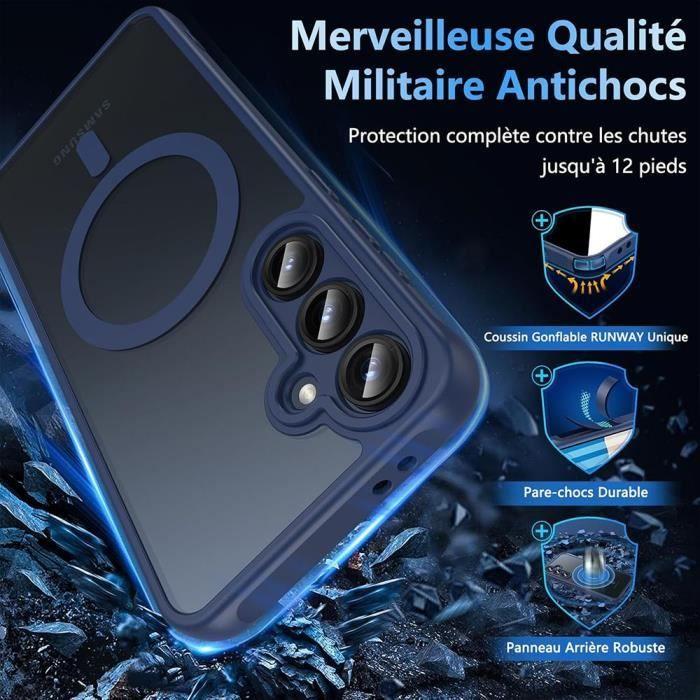 Coque pour Samsung Galaxy S25 Plus (Galaxy S25+) avec Cercle Magnétique et Protection Caméra - Bleu Marine