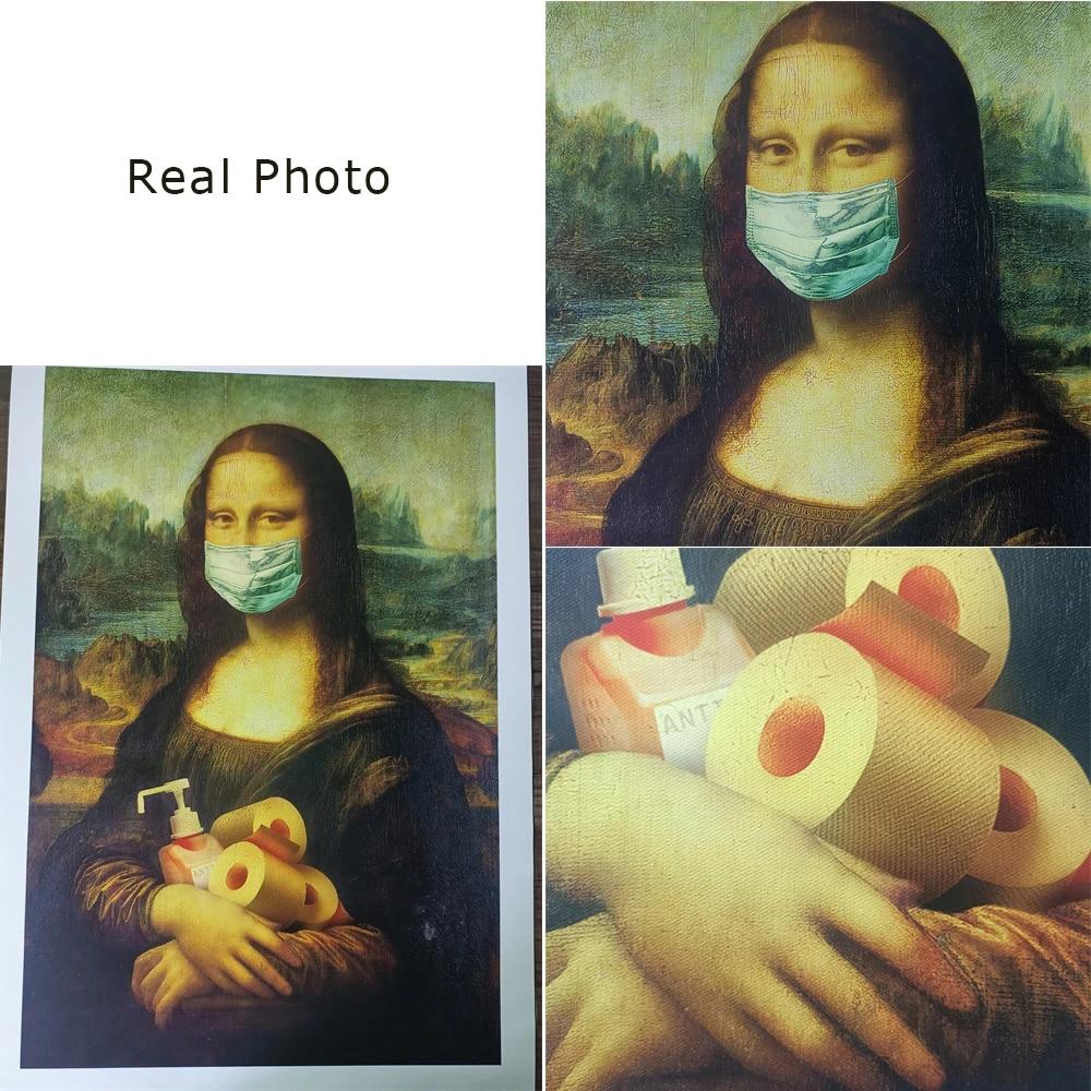 Funny Design Famous Art Poster Mona Lisa and Cat Prints Canvas Paintings Vintage Oil Painting Wall Art Bathroom Home Decoration