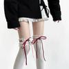 Pure Cotton Lolita Wide Lace Ribbon Bow Socks - Spring Mid-Calf Sweet Desire Style