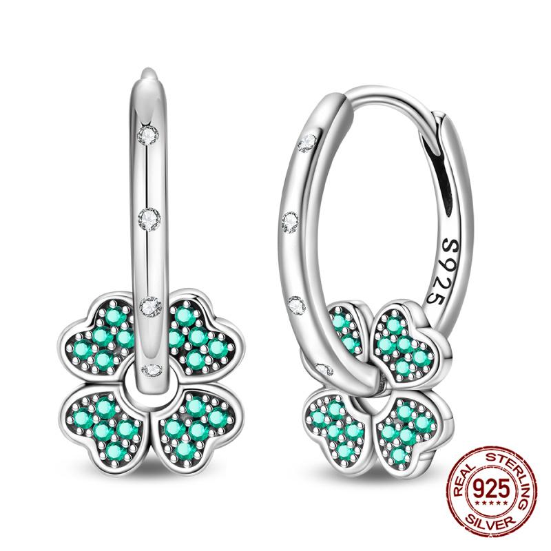 New Original S925 Silver Lucky Four-Leaf Clover French Women's Earrings Fashion Party Anniversary Jewelry Gift
