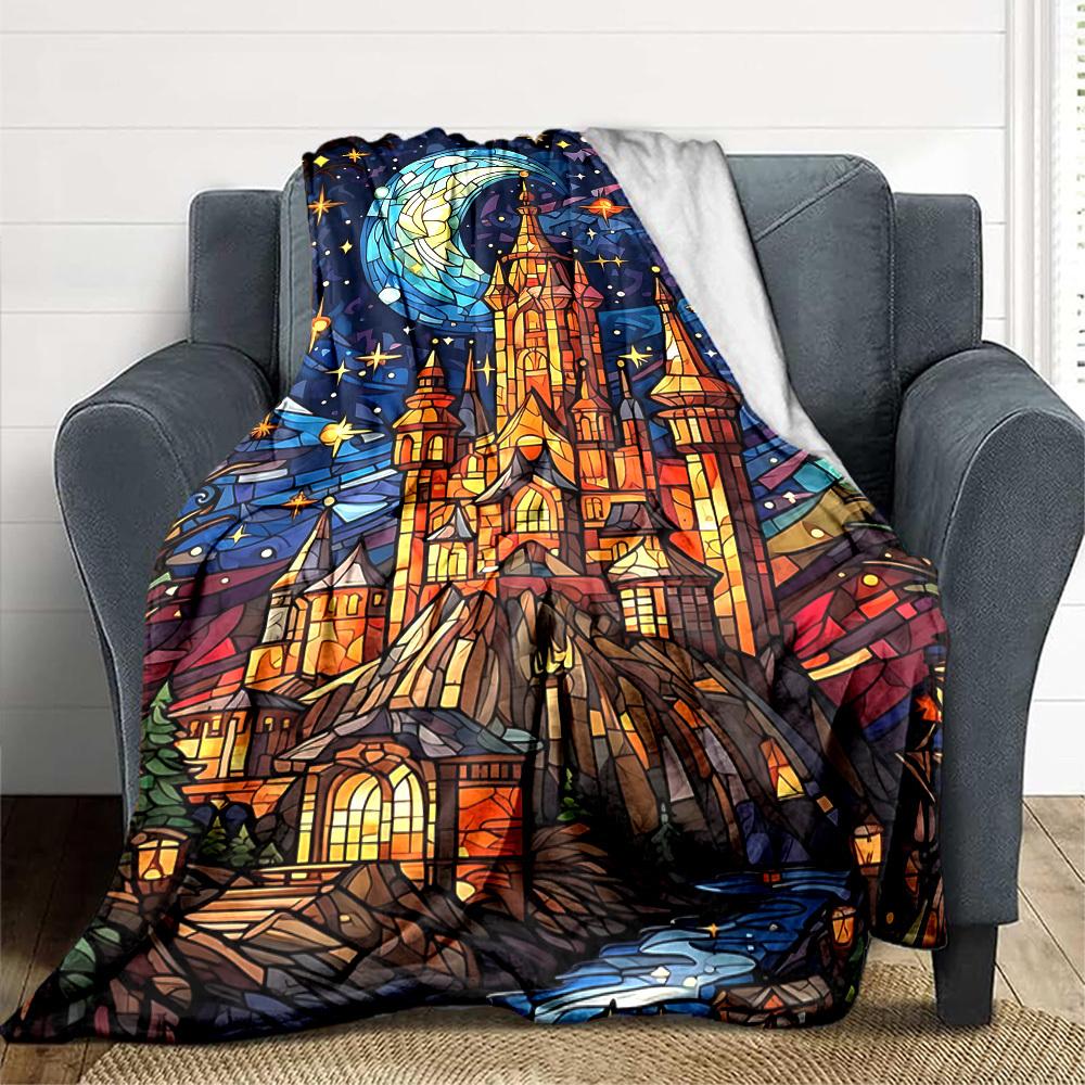 1pc Stained Glass Fantasy Blanket, Lightweight Flannel Throw Blanket For Sofa, Bed, Travel139