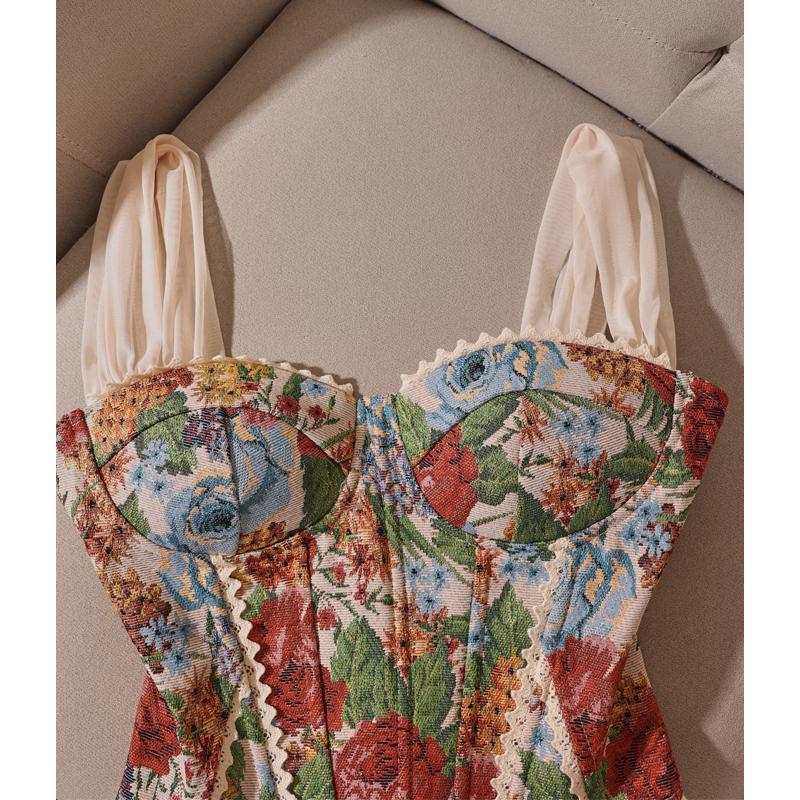 Трендовый ретро французский жаккардовый корсетный жилет без бретелей