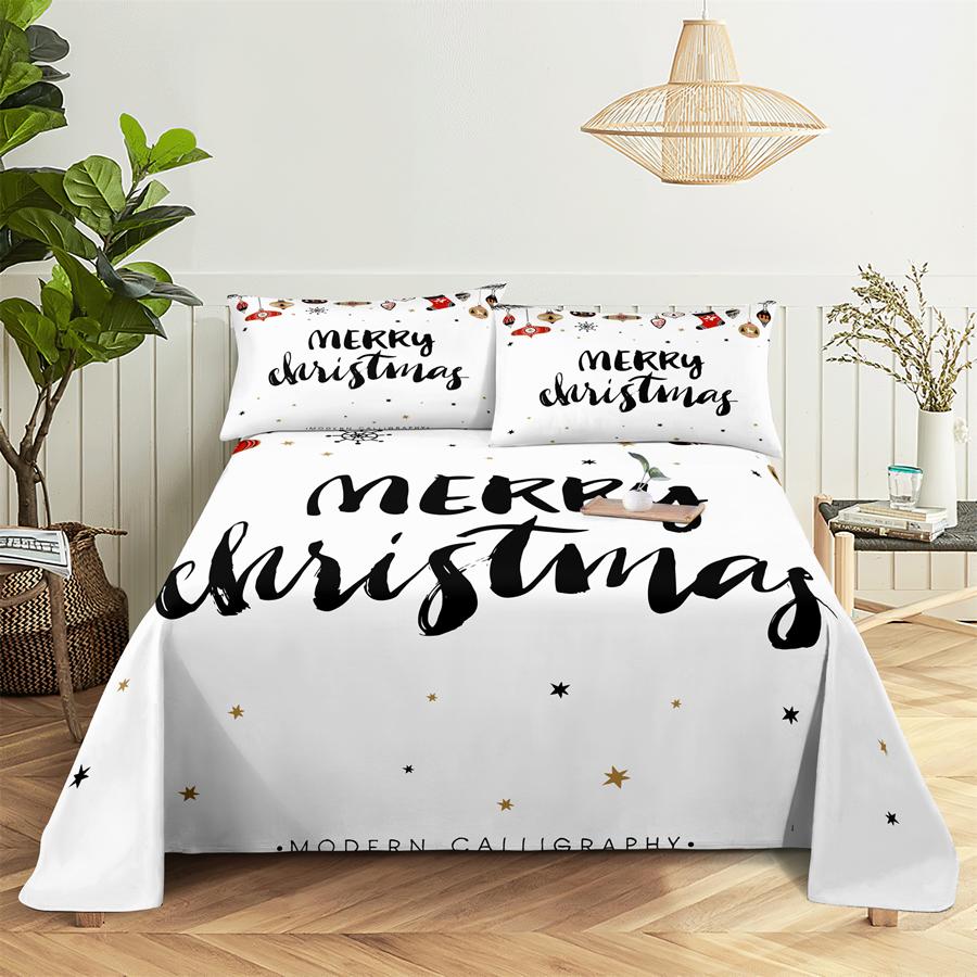 Комплект простыней 240X220 Рождественская елка с наволочкой Буквенный Зеленый Для односпальных двуспальных кроватей Детский Взрослый 3D Постельное белье Текстиль Полуторный Двуспальный